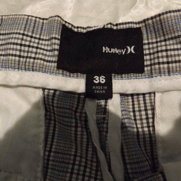 Hurley Shorts Mens 36 Gray/blue Plaid Casual Lightweight Polyester Viscose - Picture 5 of 8